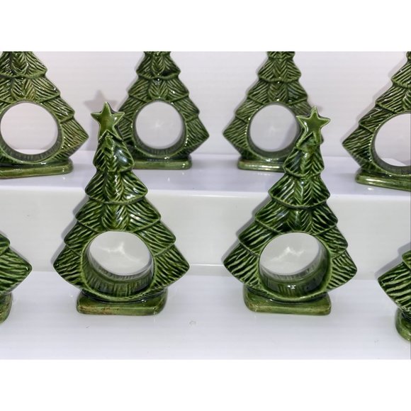Vintage Ceramic Christmas Tree Napkin Rings Napkin Holders Set Of 12 - Picture 2 of 9